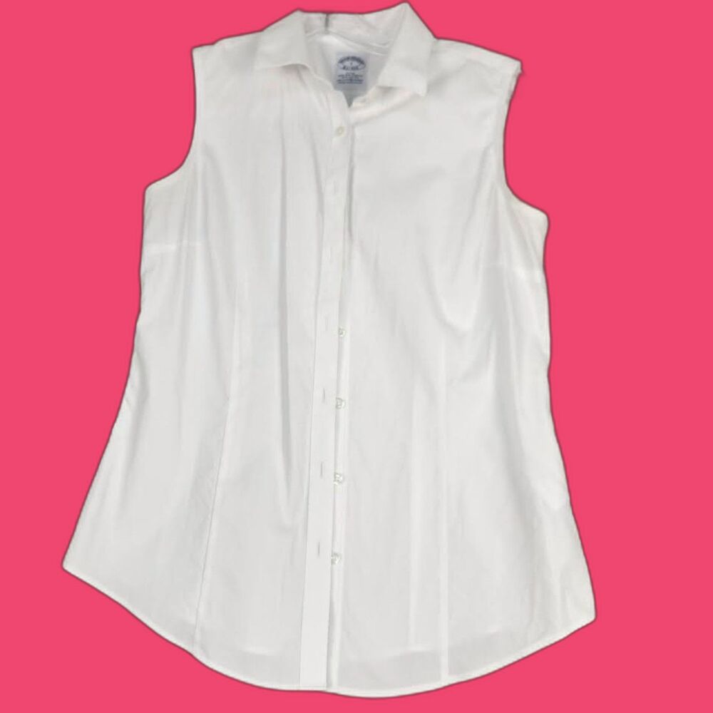 Brooks Brothers Women's Crisp White Sleeveless Shirt Size 4-6  Preppy Minimalist